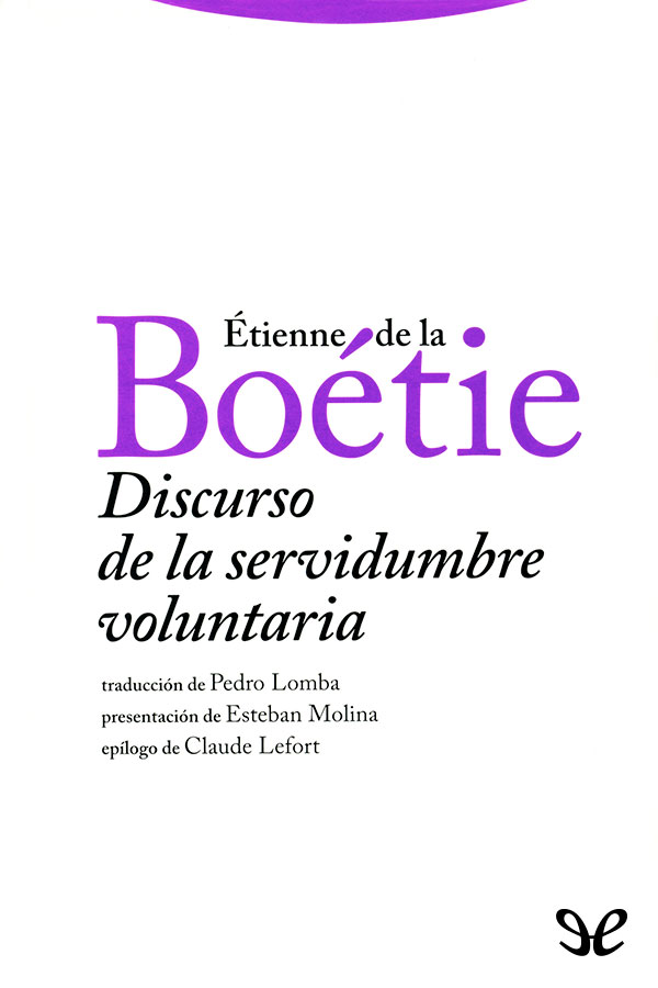 Portada del libro Discurso de la servidumbre voluntaria