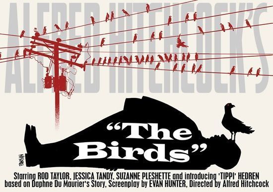 Publicidad de Los Pájaros. Alfred Hitchcock